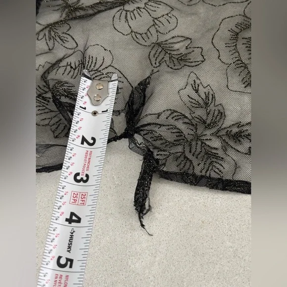 Adrianna Papell Black and Gold Lace Mesh Dress Long Sleeves Gown Size 12 - Picture 16 of 16